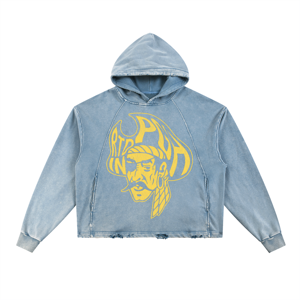 Rooted Pirate Washed Frayed-Hem Hoodie